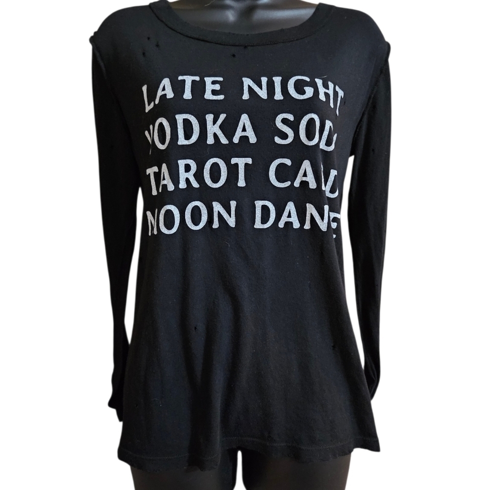 Late Night Vodka Soda Tarot Card Moondance Black Boho Long Sleeve Tee